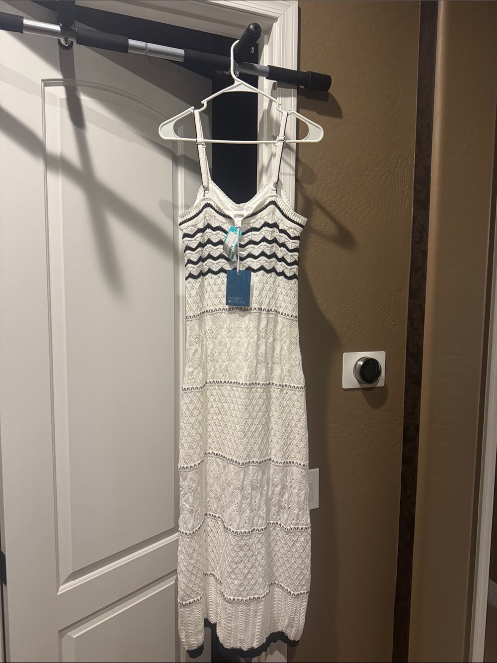 Market & Spruce White Crochet Maxi Dress with Black Trim - Picture 3 of 4
